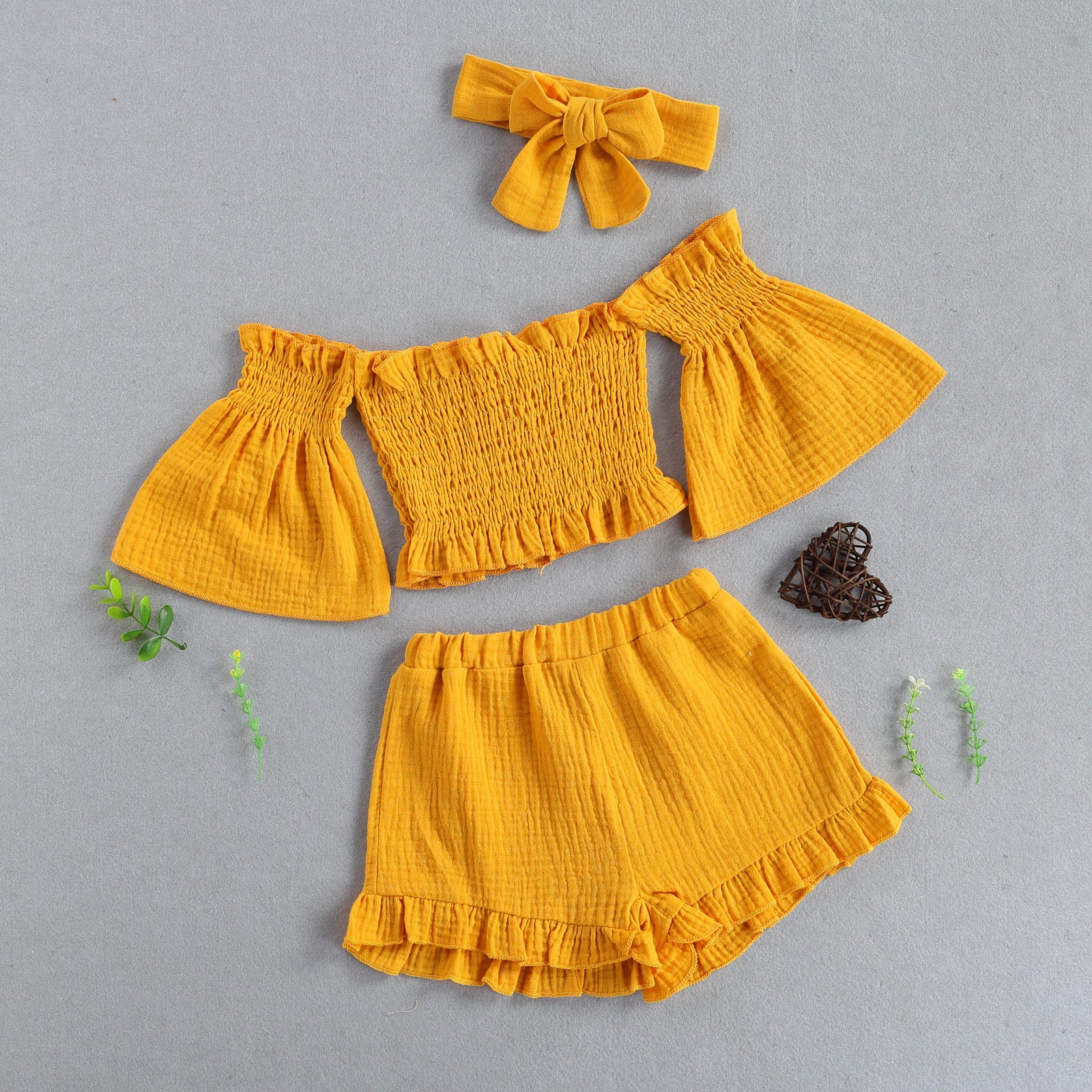 "Chloe" off the shoulder top, shorts and headband (2T-6T)