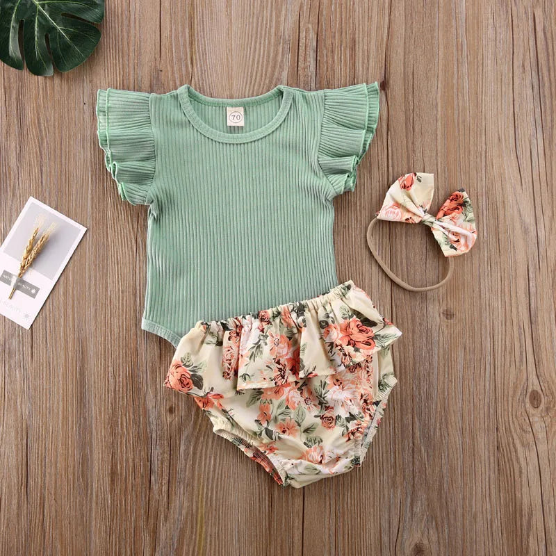'Carina' Puff Sleeve Bodysuit with Bloomers & Bow (0-24M)