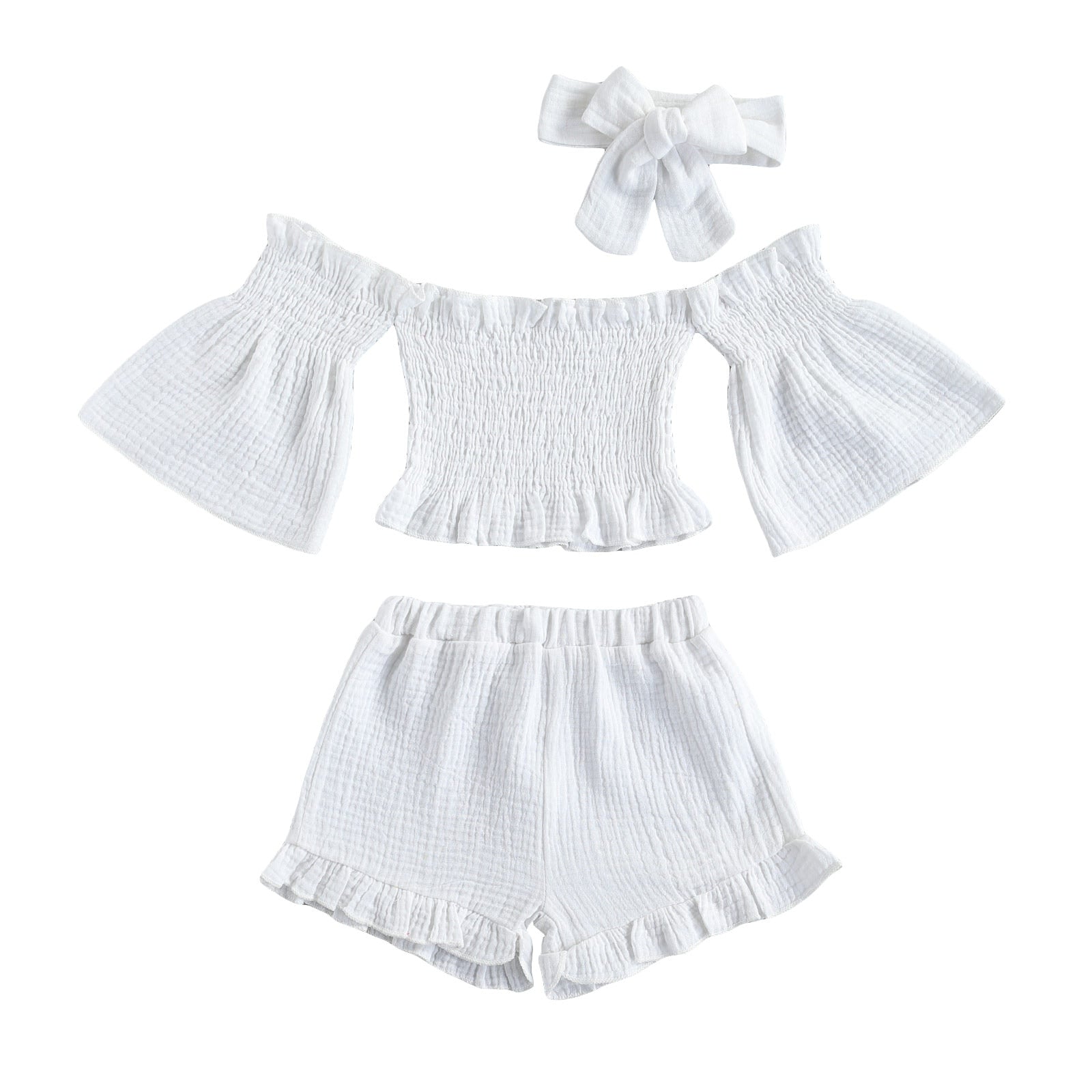 "Chloe" off the shoulder top, shorts and headband (2T-6T)