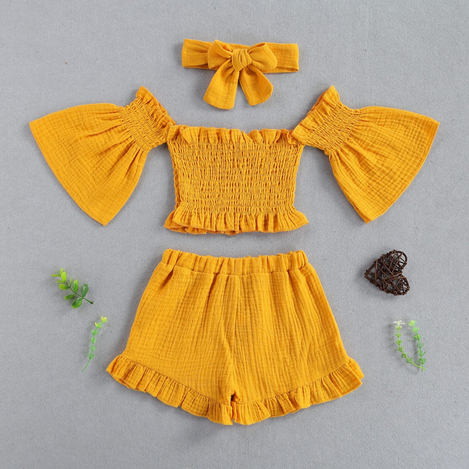 "Chloe" off the shoulder top, shorts and headband (2T-6T)