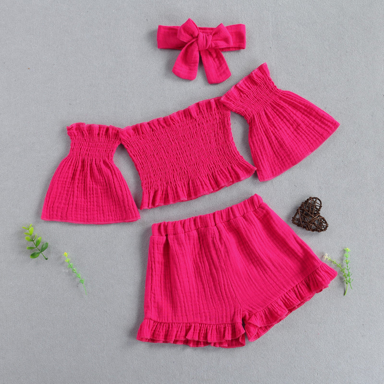 "Chloe" off the shoulder top, shorts and headband (2T-6T)