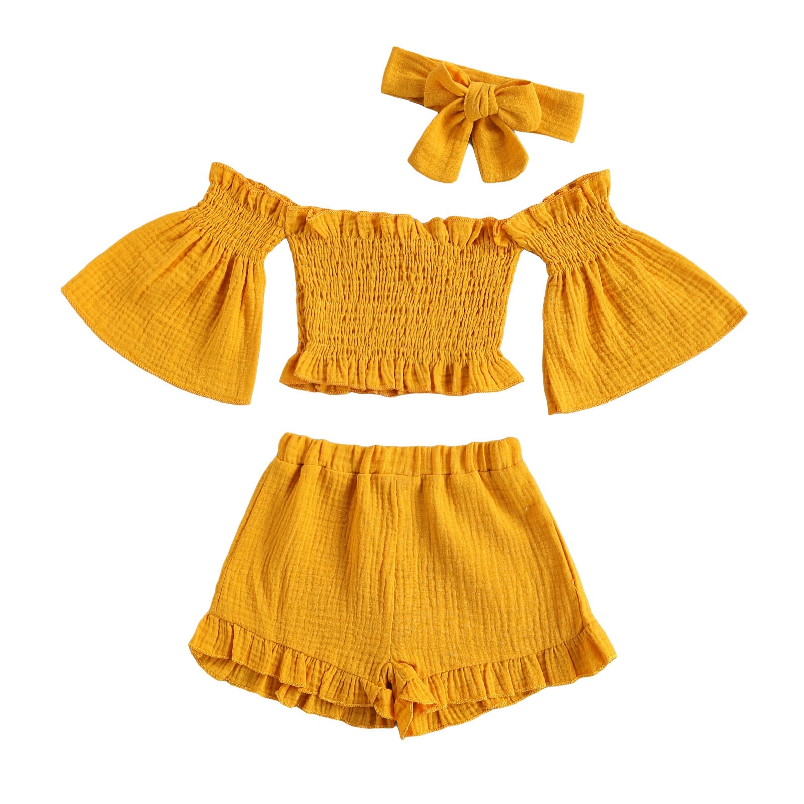 "Chloe" off the shoulder top, shorts and headband (2T-6T)