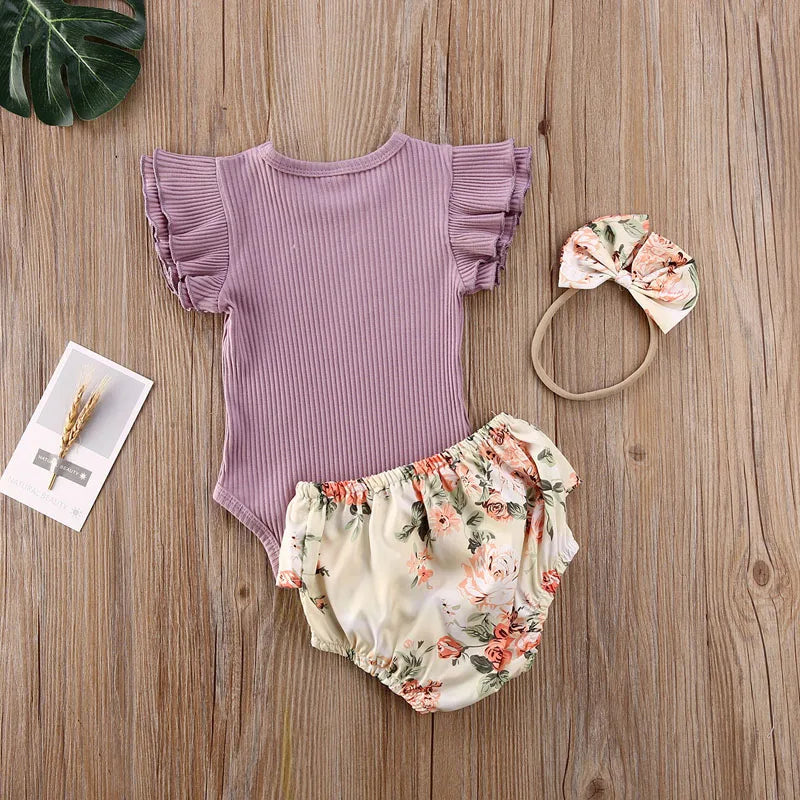'Carina' Puff Sleeve Bodysuit with Bloomers & Bow (0-24M)
