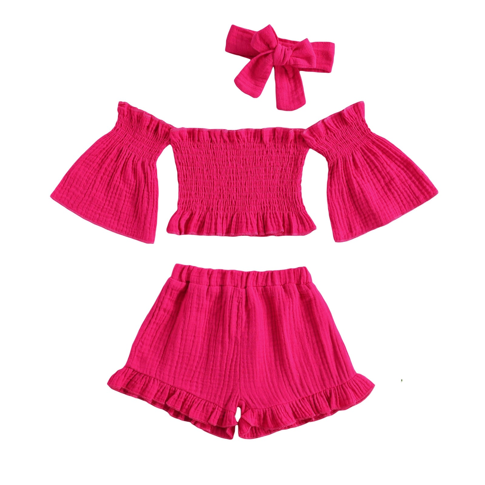 "Chloe" off the shoulder top, shorts and headband (2T-6T)