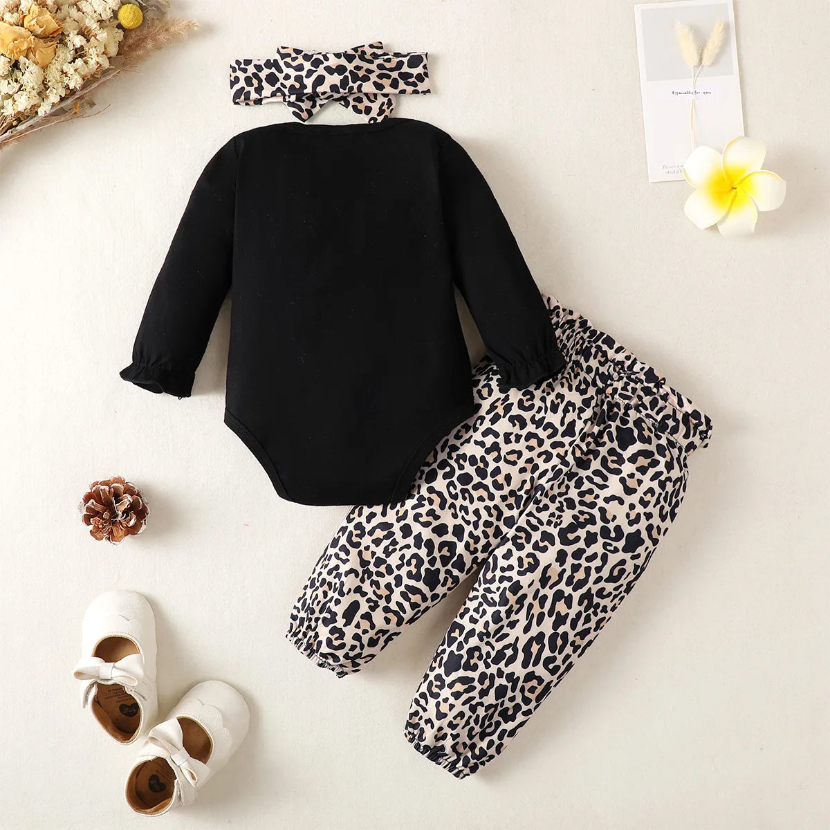 'Jojo' Black bodysuit and Leopard Pants 6M-18M