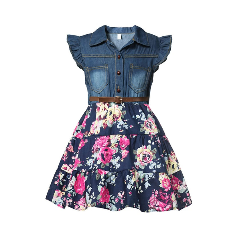 Boho Floral & Denim Dress (2T-14)