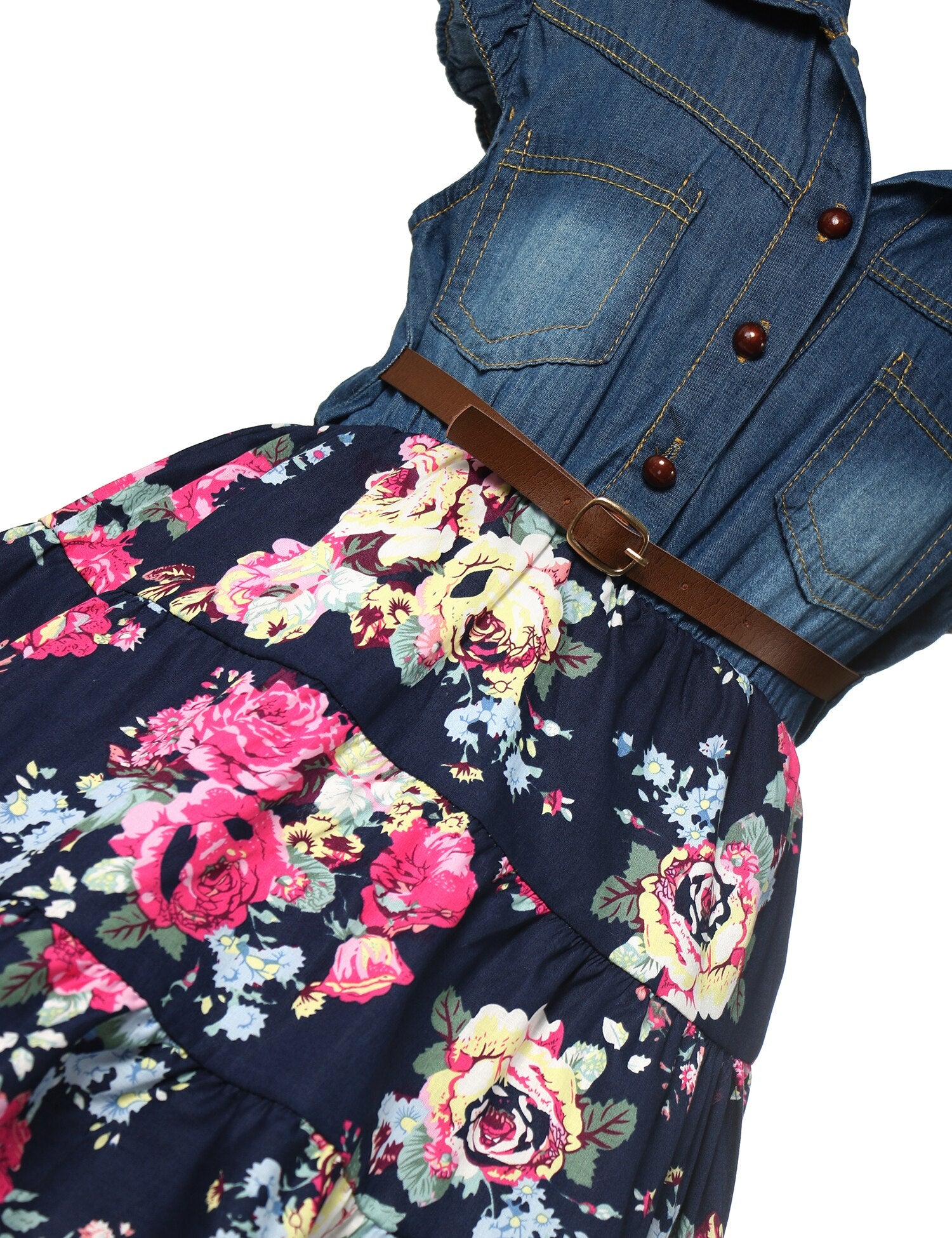 Boho Floral & Denim Dress (2T-14)