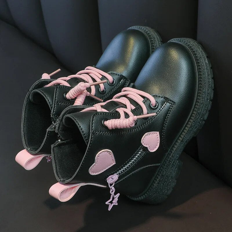 'Zuma' Boots Pink or Black With Hearts (shoe size 26-37)