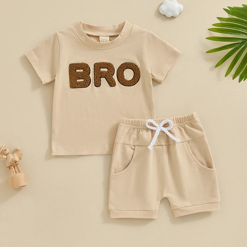 Bro Applique Shorts Set (0-3T)
