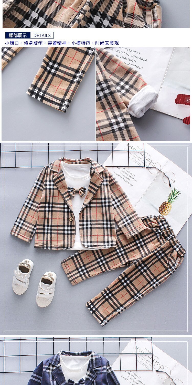 Burbaby Plaid Kids 3pcs Suit Set (18M-4T)