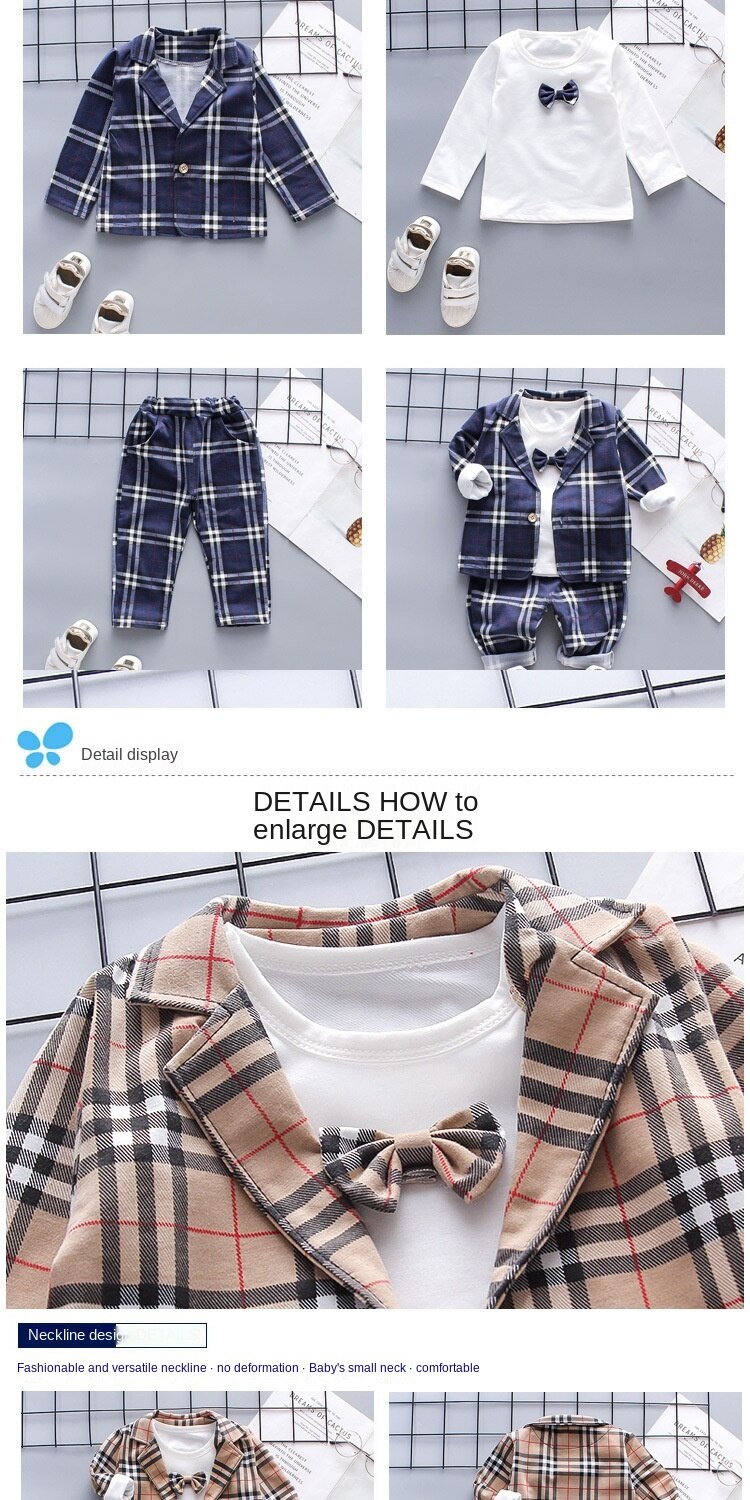 Burbaby Plaid Kids 3pcs Suit Set (18M-4T)