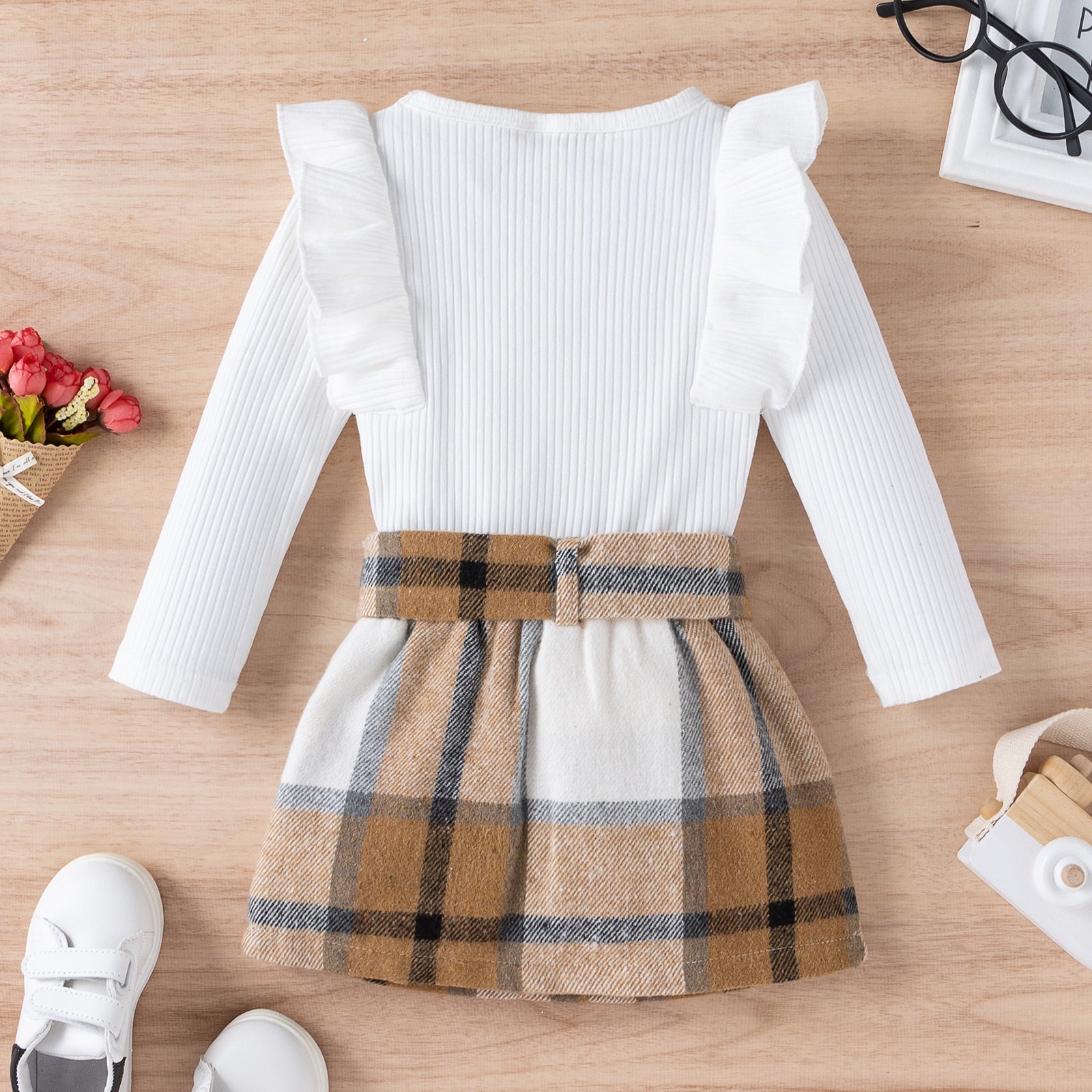 "Courtney" Girls Plaid Mini Skirt Set 12M-4T