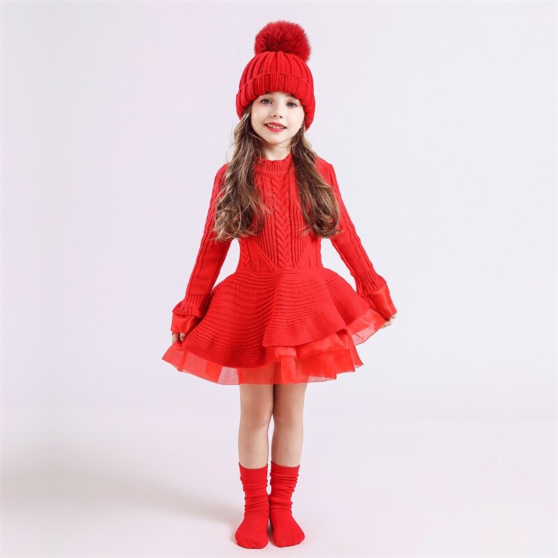 Knitted Chiffon Girl Dress 3-8yrs