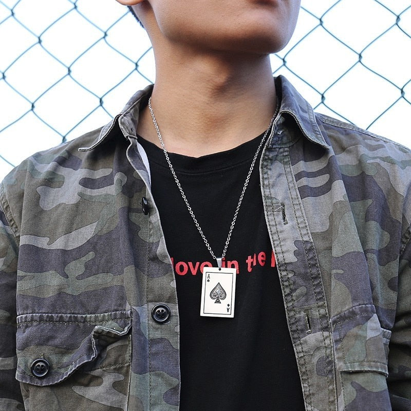 Lucky Ace Of Spades Necklace Stainless Steel or Black Plated