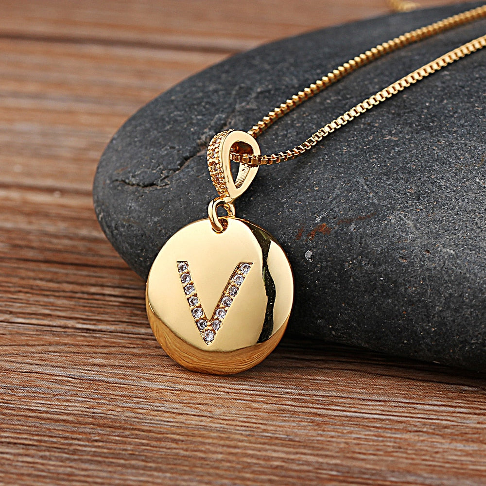 New Gold Plated Zircon Necklace A-Z