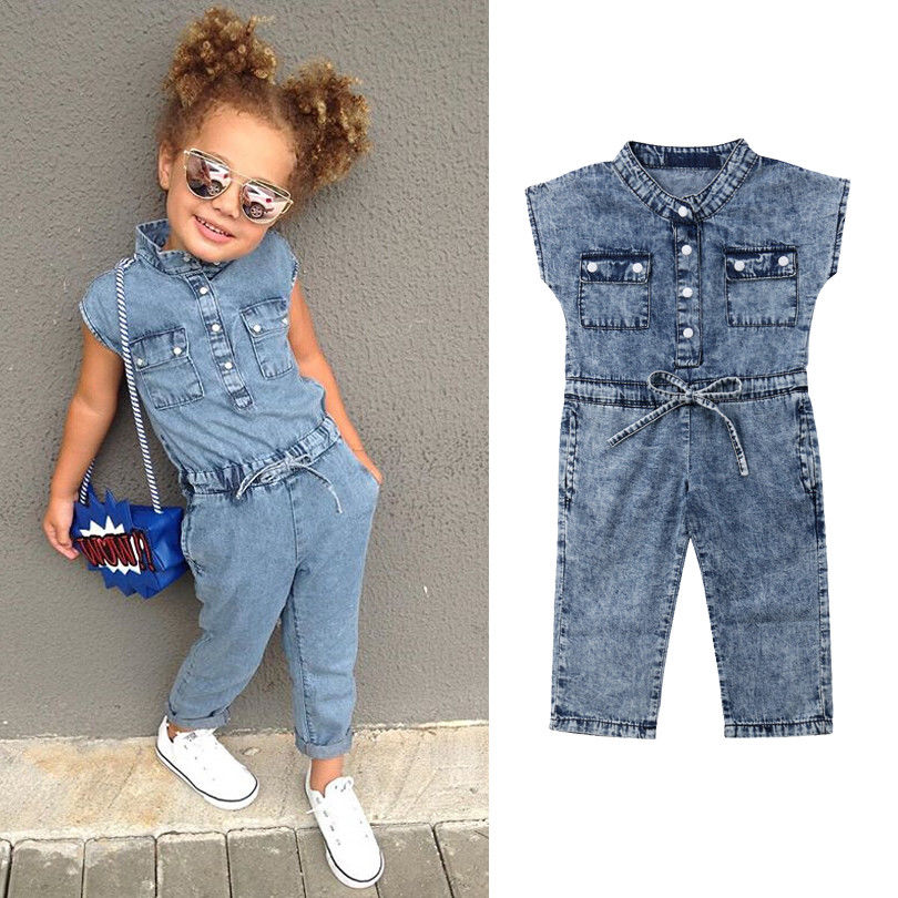 Denim Sleeveless Romper Jumpsuit Playsuit Long Pants Outfits Sizes 1-5T