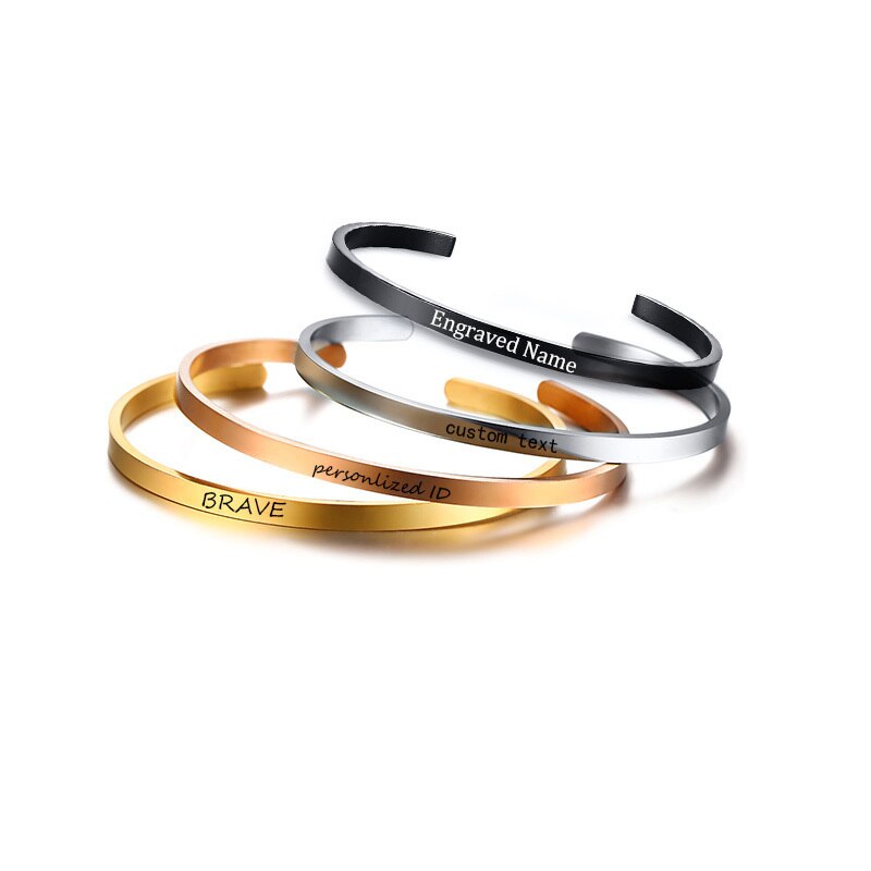 Personalized Custom Name Bracelet Silver, Black or Gold Plated