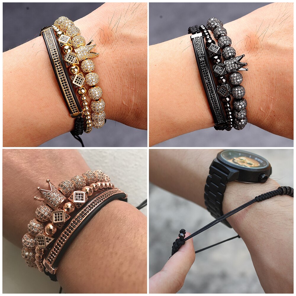 New Luxury Bead Bracelet Silver, Black, Rose or Gold Plated