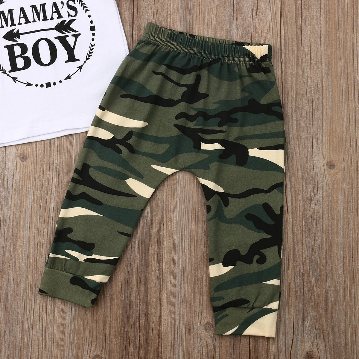 "James" Baby Boys Camo Pants & Mama's Boy T shirt Set