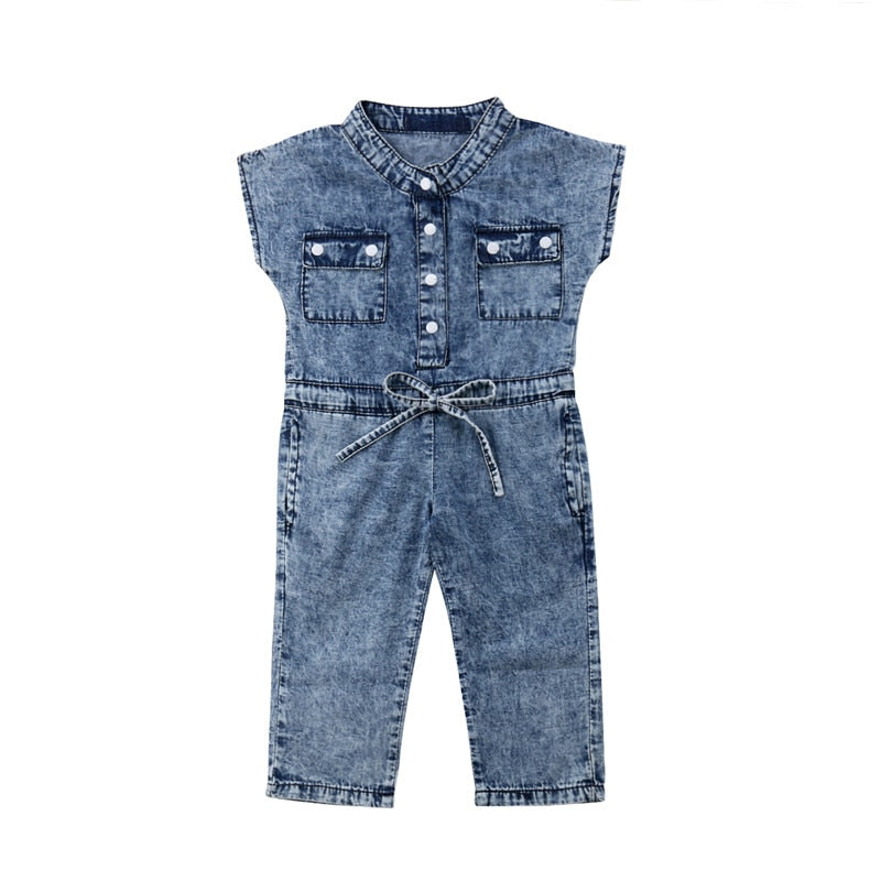 Denim Sleeveless Romper Jumpsuit Playsuit Long Pants Outfits Sizes 1-5T