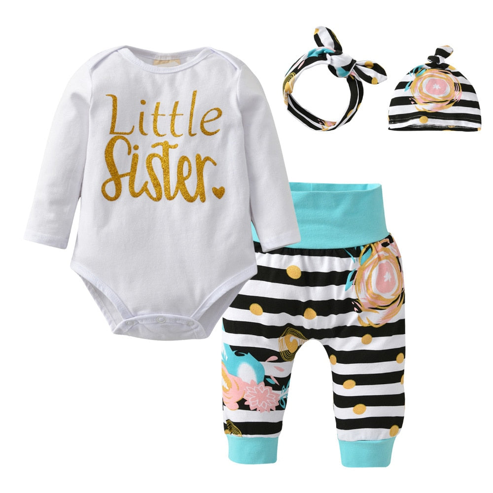 4Pcs Baby Girl Set "Little Sis" 0-6m