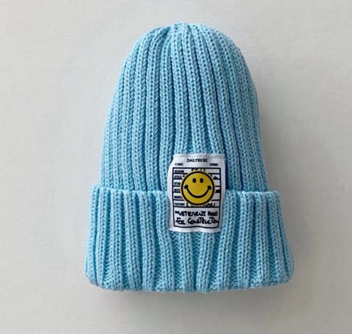 Smiley Face Autumn Knitted Kids Beanie Cap One Size Fits all Up to 6 years