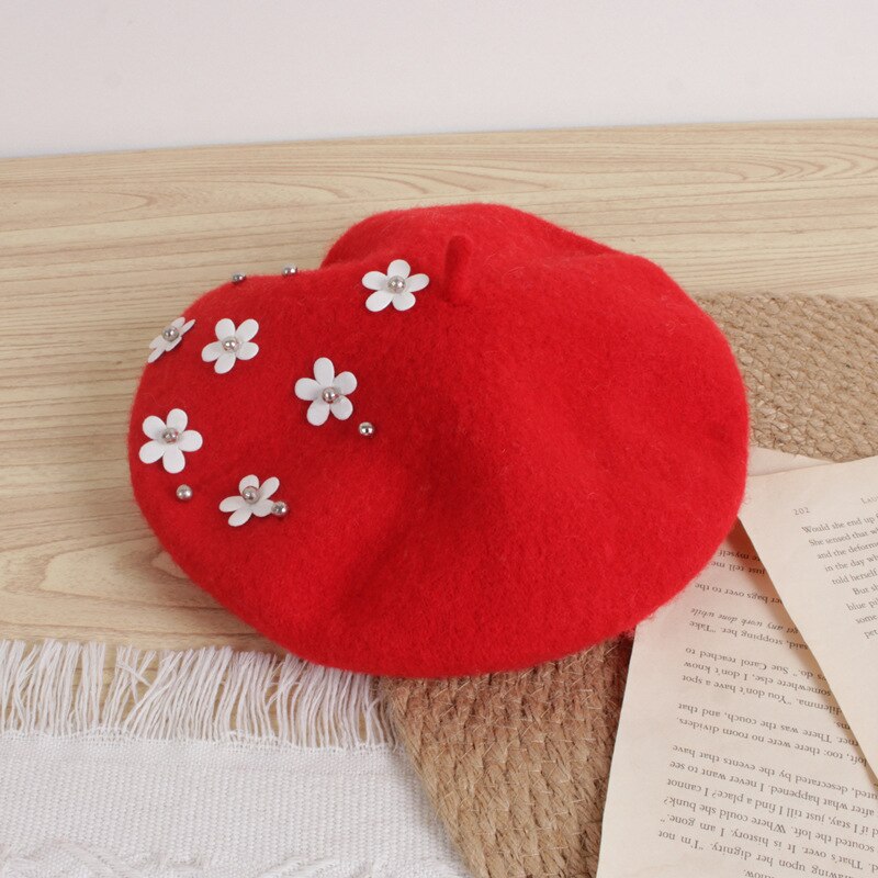 Winter Warm Beret Hats with Flower 2-6yrs
