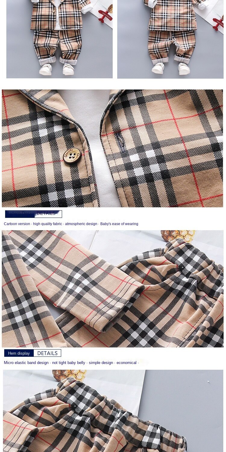 Burbaby Plaid Kids 3pcs Suit Set (18M-4T)