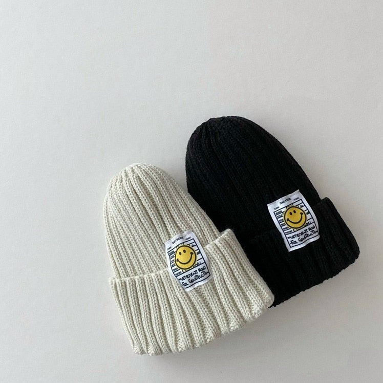 Smiley Face Autumn Knitted Kids Beanie Cap One Size Fits all Up to 6 years