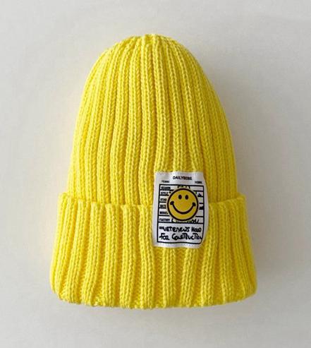 Smiley Face Autumn Knitted Kids Beanie Cap One Size Fits all Up to 6 years