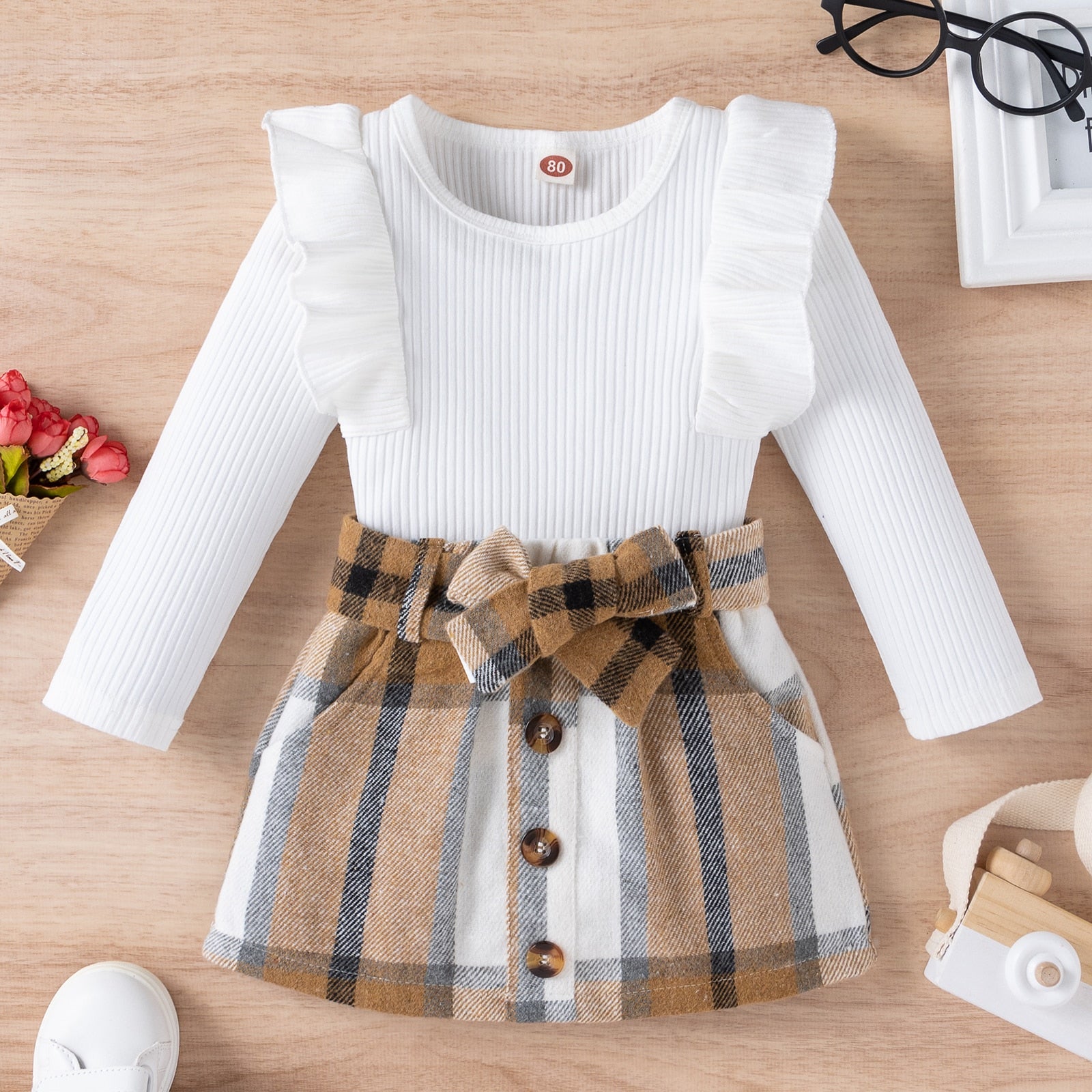 "Courtney" Girls Plaid Mini Skirt Set 12M-4T