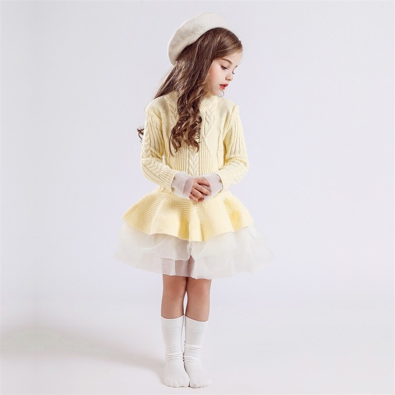 Knitted Chiffon Girl Dress 3-8yrs