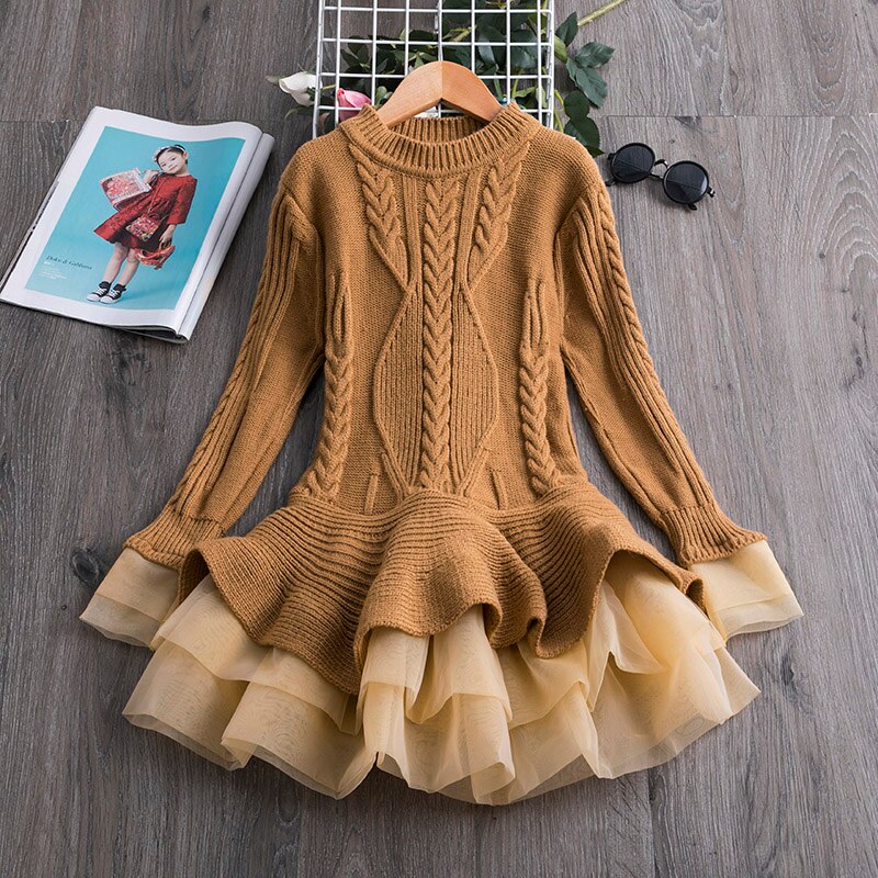 Knitted Chiffon Girl Dress 3-8yrs
