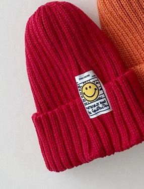 Smiley Face Autumn Knitted Kids Beanie Cap One Size Fits all Up to 6 years