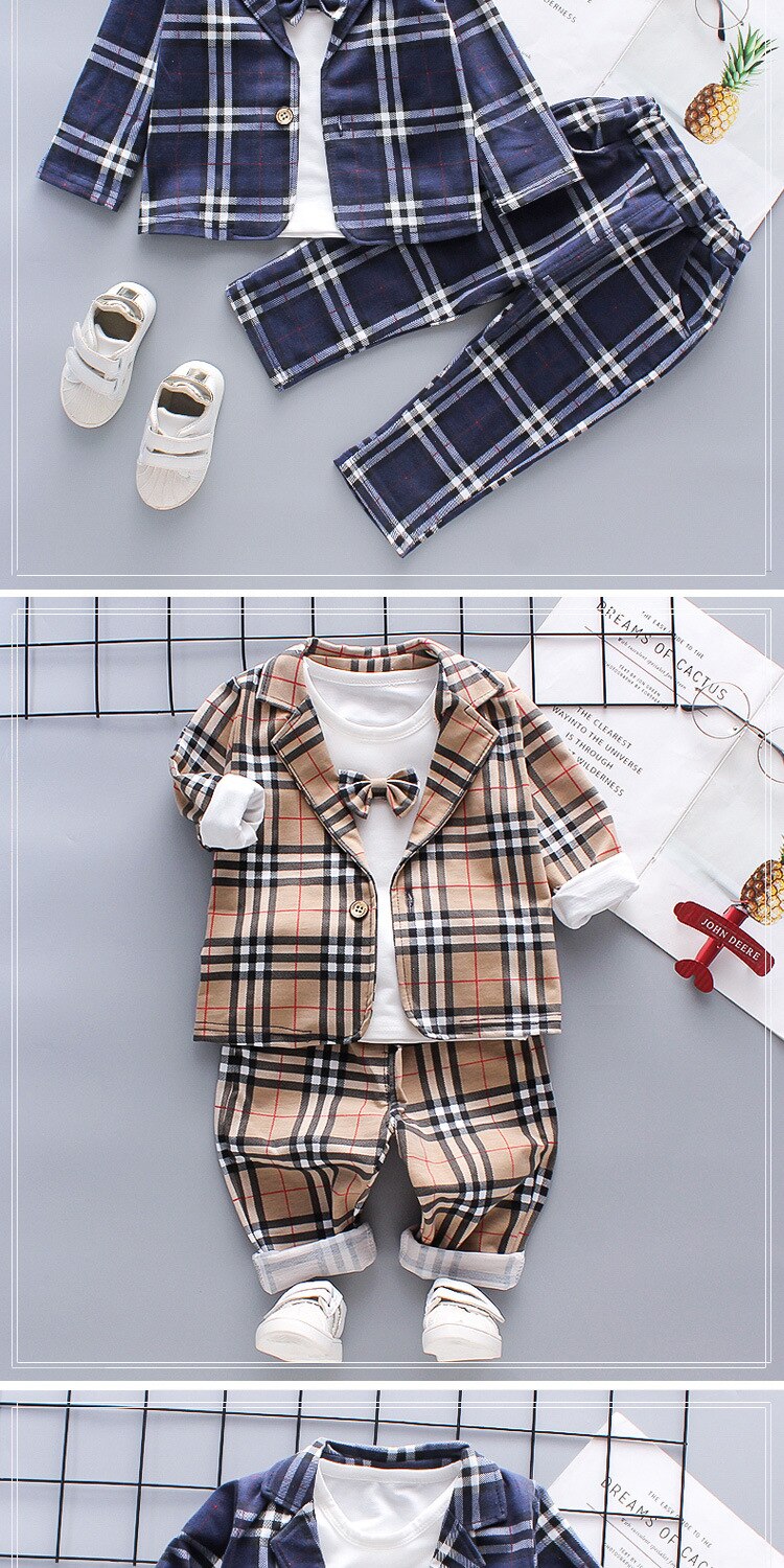 Burbaby Plaid Kids 3pcs Suit Set (18M-4T)