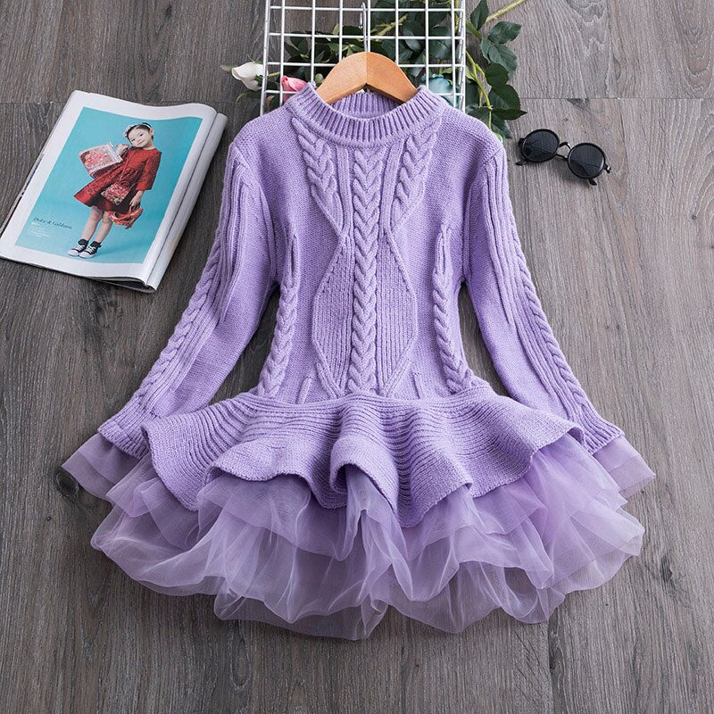 Knitted Chiffon Girl Dress 3-8yrs