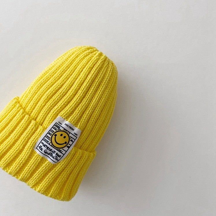 Smiley Face Autumn Knitted Kids Beanie Cap One Size Fits all Up to 6 years