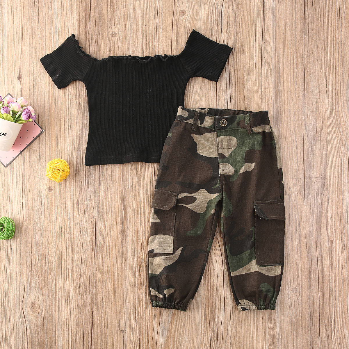 2Pcs Girls Camouflaged or Rainbow Outfit "Noelle" 4 Colors 1-6y