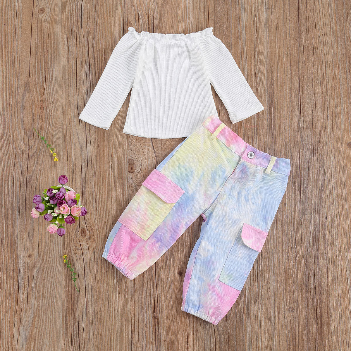 2Pcs Girls Camouflaged or Rainbow Outfit "Noelle" 4 Colors 1-6y