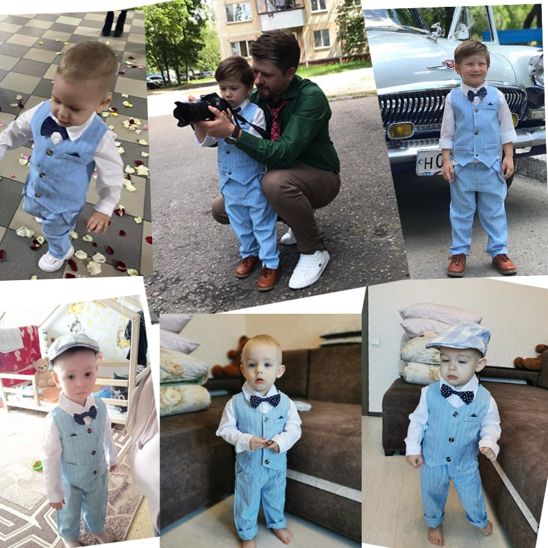 'Lucas' Formal Set with Pants, Hat, Shirt with bow tie & vest (9M-6T)