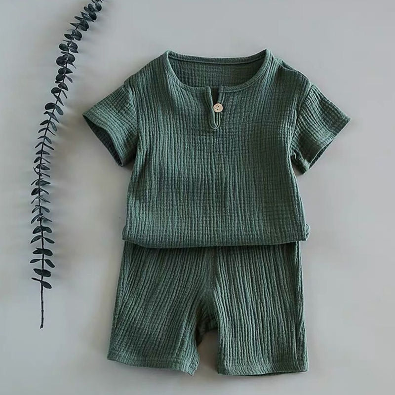 "Fulton" Boys Muslin Cotton Shirt & Short Set Various Color Options (6M-7T)