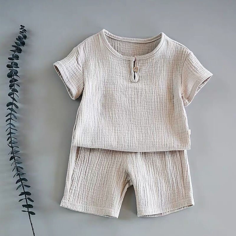 "Fulton" Boys Muslin Cotton Shirt & Short Set Various Color Options (6M-7T)