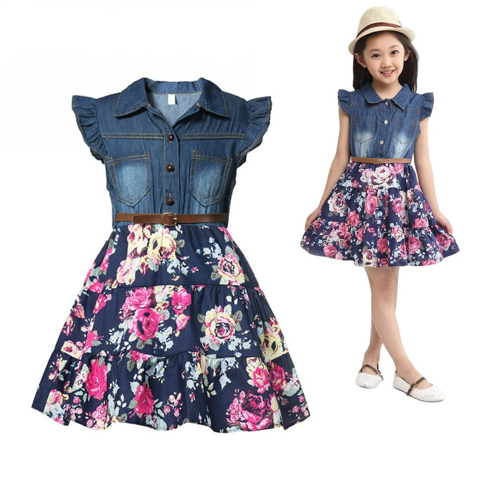 Boho Floral & Denim Dress (2T-14)