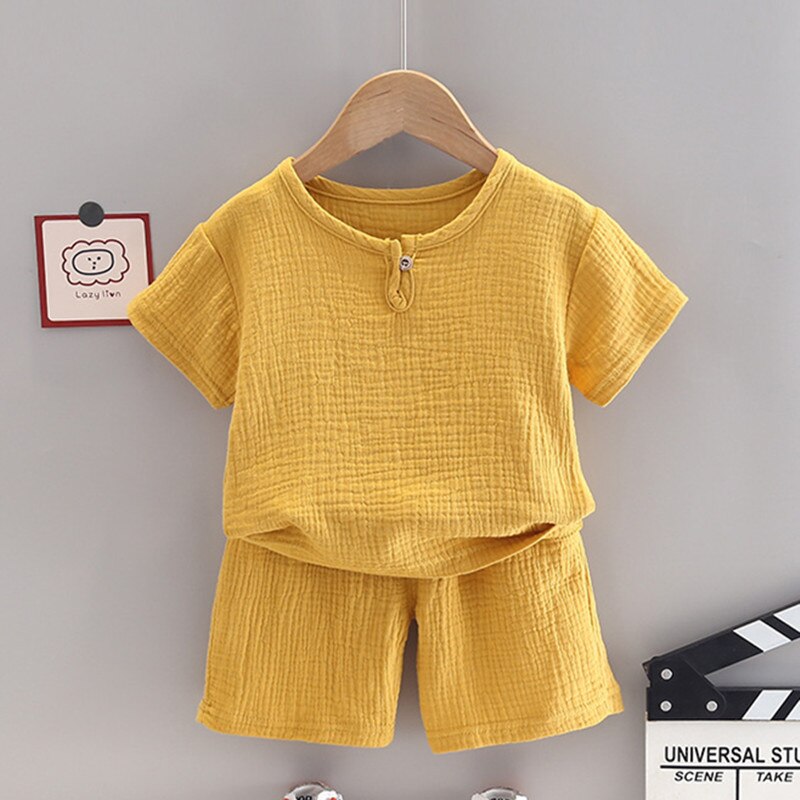 "Fulton" Boys Muslin Cotton Shirt & Short Set Various Color Options (6M-7T)