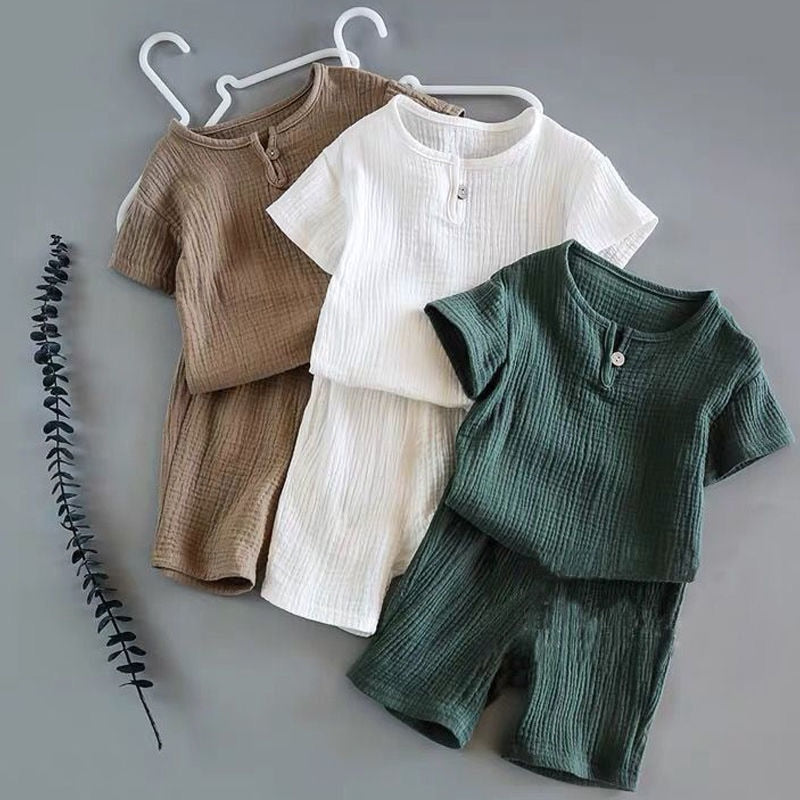 "Fulton" Boys Muslin Cotton Shirt & Short Set Various Color Options (6M-7T)