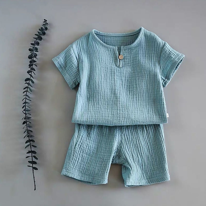 "Fulton" Boys Muslin Cotton Shirt & Short Set Various Color Options (6M-7T)