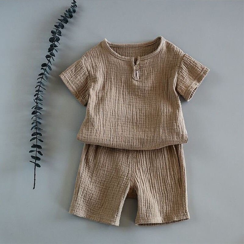 "Fulton" Boys Muslin Cotton Shirt & Short Set Various Color Options (6M-7T)
