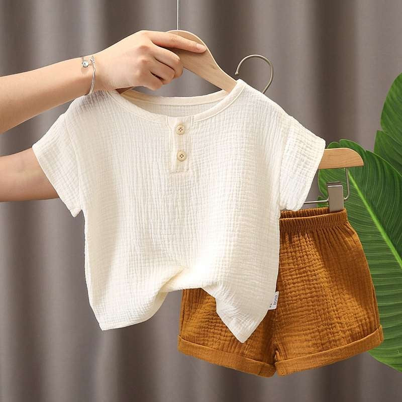 "Fulton" Boys Muslin Cotton Shirt & Short Set Various Color Options (6M-7T)
