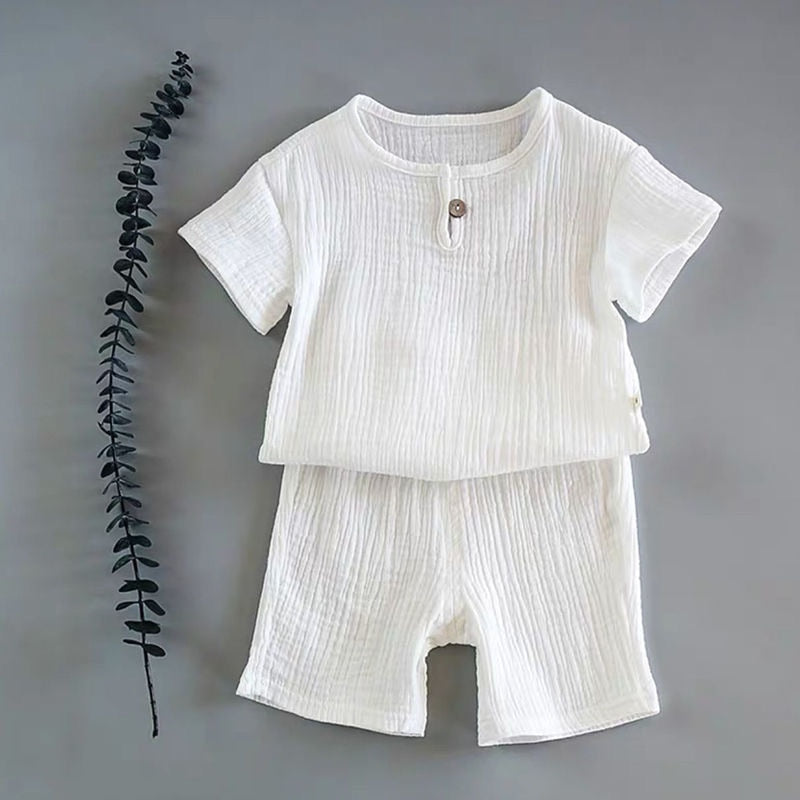 "Fulton" Boys Muslin Cotton Shirt & Short Set Various Color Options (6M-7T)