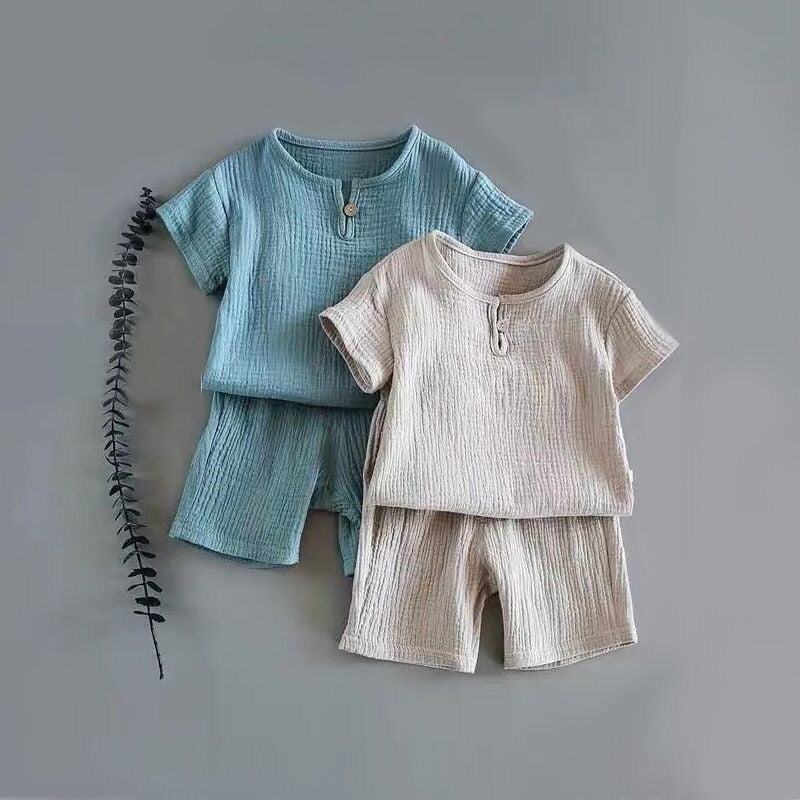 "Fulton" Boys Muslin Cotton Shirt & Short Set Various Color Options (6M-7T)